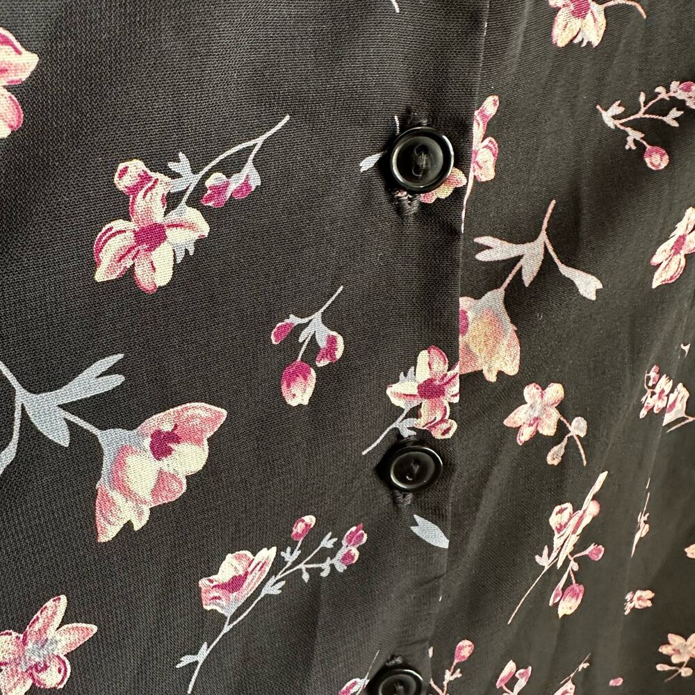 Lulus Love Blossoms Black Floral Print Button-Up Flounce Sleeve Dress S NEW - Picture 6 of 11